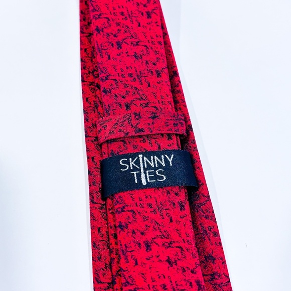 SKINNY TIES Red Black Silk Slim Tie Men’s Modern Formal Accessory * - Picture 3 of 4